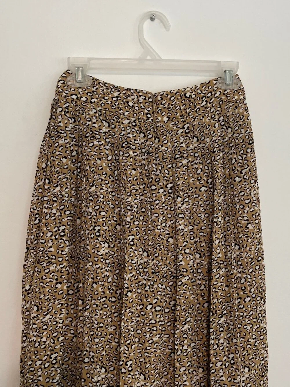 J. CREW Factory Pleated Midi Skirt Tan Brown Black Leopard Print Cheetah Animal